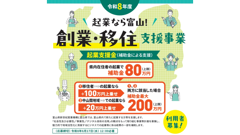 創業・移住支援事業 利用者募集のチラシ画像