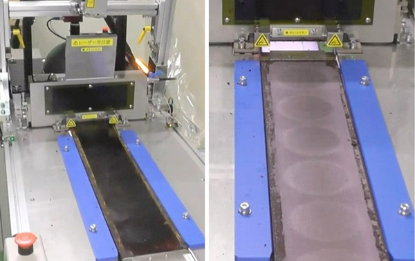 レーザー照射前の銅板(左)と照射後